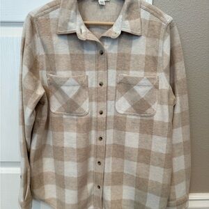 Beachlunchlounge Beige and White Plaid Shirt Medium